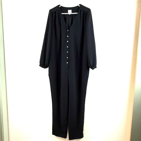 Hatch x J. Crew Maternity Jumpsuit  V Neck Button Up Black Size Medium Large - Picture 1 of 12
